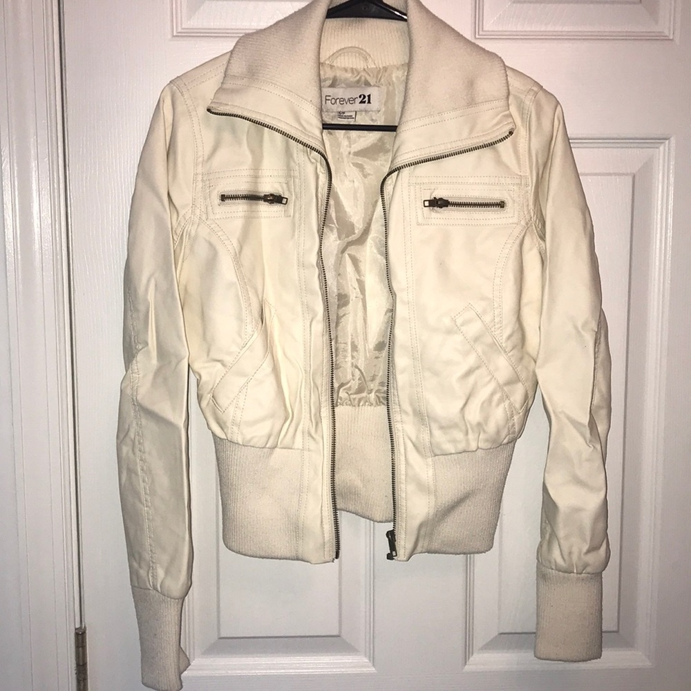 Cream leather jacket forever 21